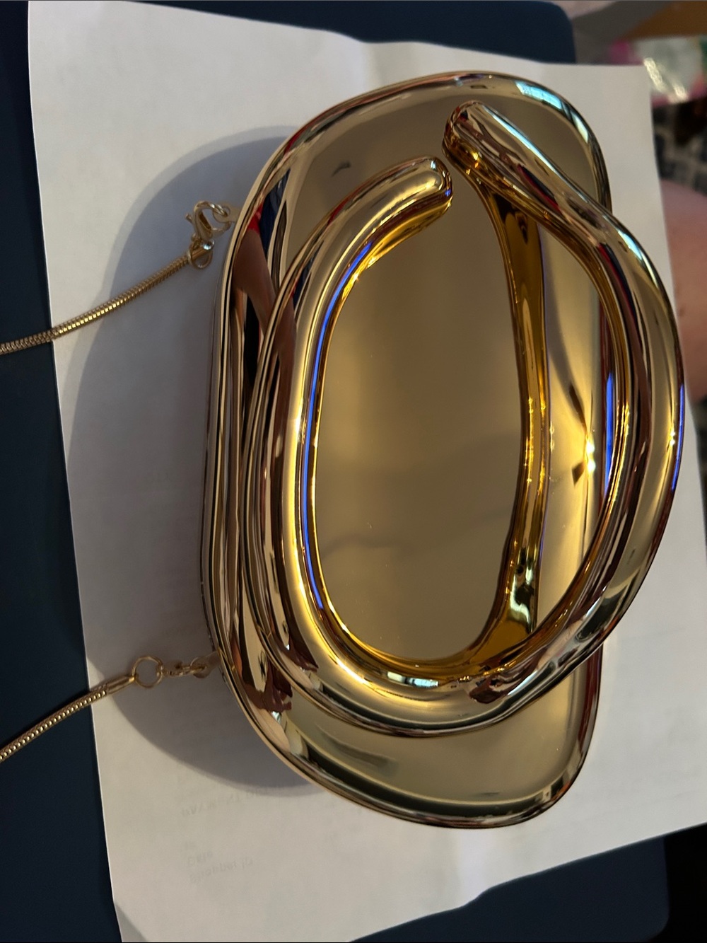 Sculptural Gold Metallic Clutch with Chain Strap - Women